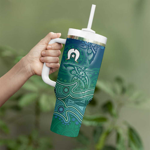 Torres Strait Islands Tumbler With Handle Shark Indigenous Australian Tribal Dot Art
