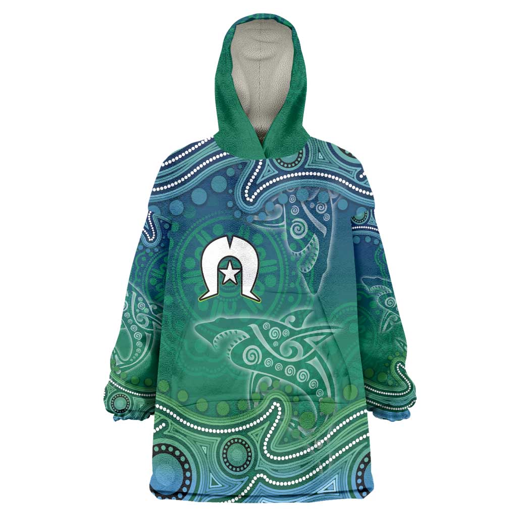 Torres Strait Islands Wearable Blanket Hoodie Shark Indigenous Australian Tribal Dot Art