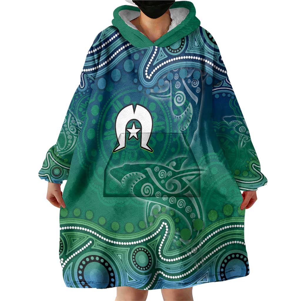Torres Strait Islands Wearable Blanket Hoodie Shark Indigenous Australian Tribal Dot Art
