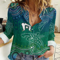 Torres Strait Islands Women Casual Shirt Shark Indigenous Australian Tribal Dot Art