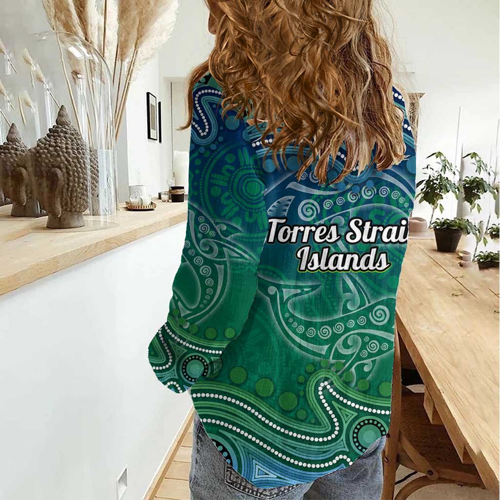 Torres Strait Islands Women Casual Shirt Shark Indigenous Australian Tribal Dot Art