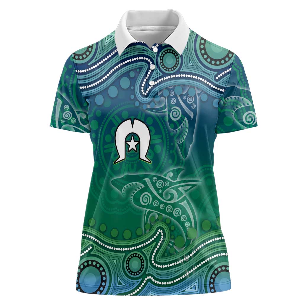 Torres Strait Islands Women Polo Shirt Shark Indigenous Australian Tribal Dot Art
