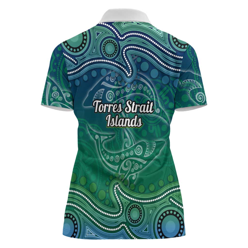 Torres Strait Islands Women Polo Shirt Shark Indigenous Australian Tribal Dot Art