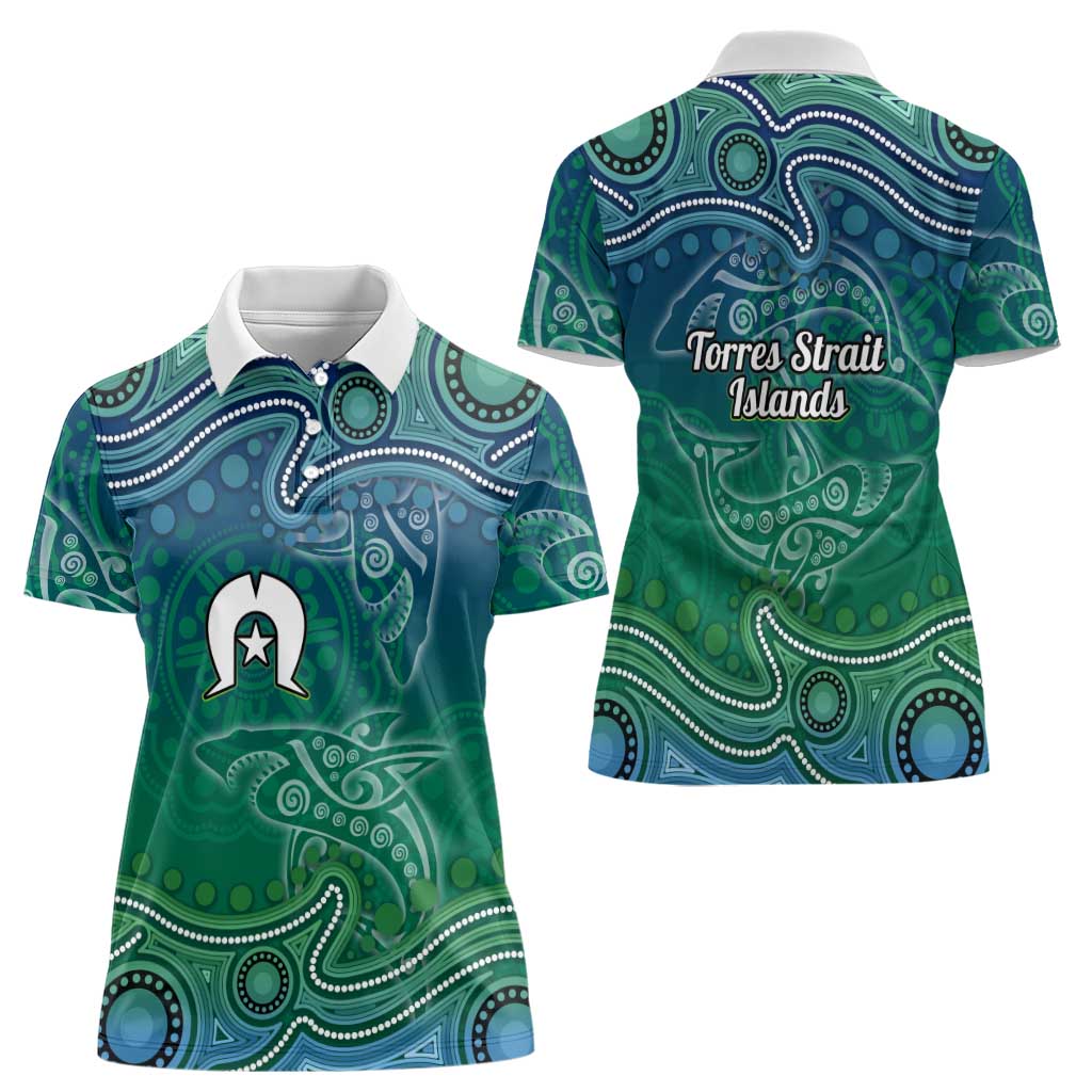 Torres Strait Islands Women Polo Shirt Shark Indigenous Australian Tribal Dot Art