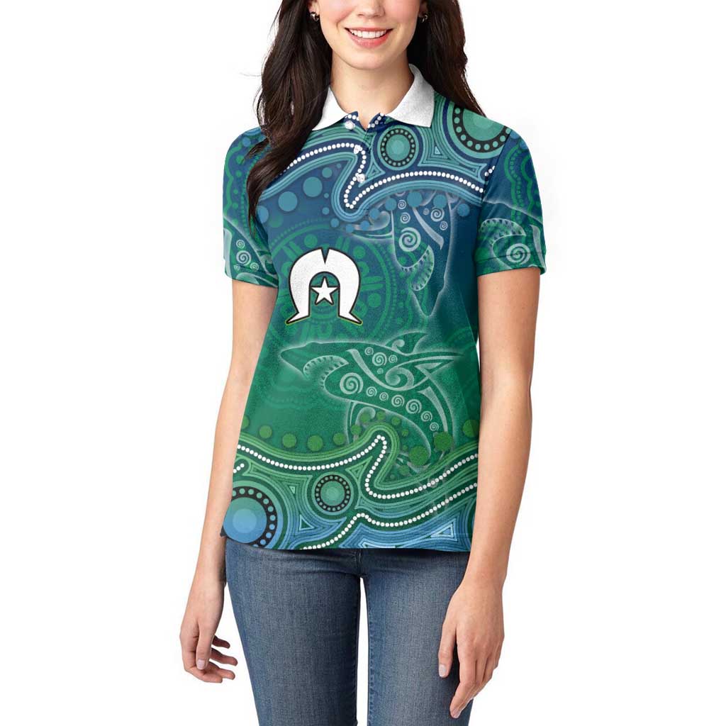 Torres Strait Islands Women Polo Shirt Shark Indigenous Australian Tribal Dot Art