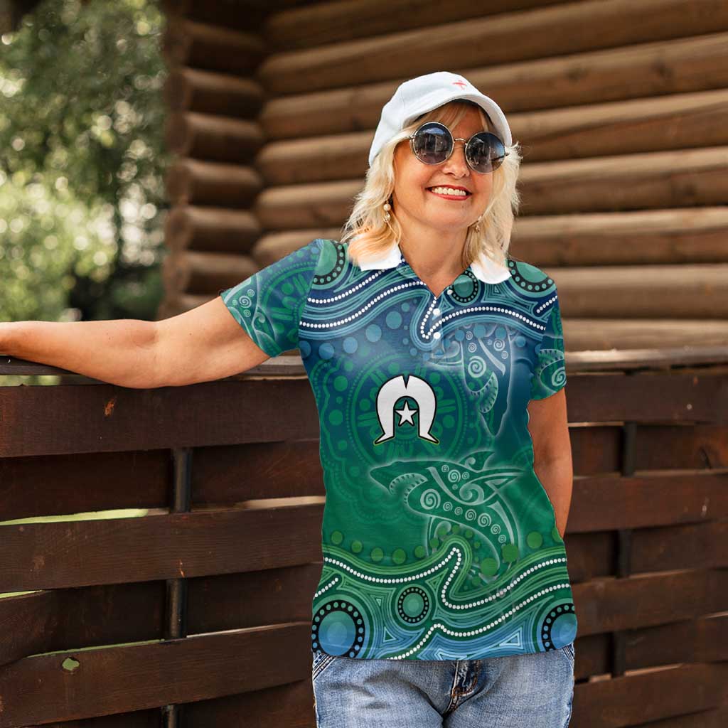 Torres Strait Islands Women Polo Shirt Shark Indigenous Australian Tribal Dot Art