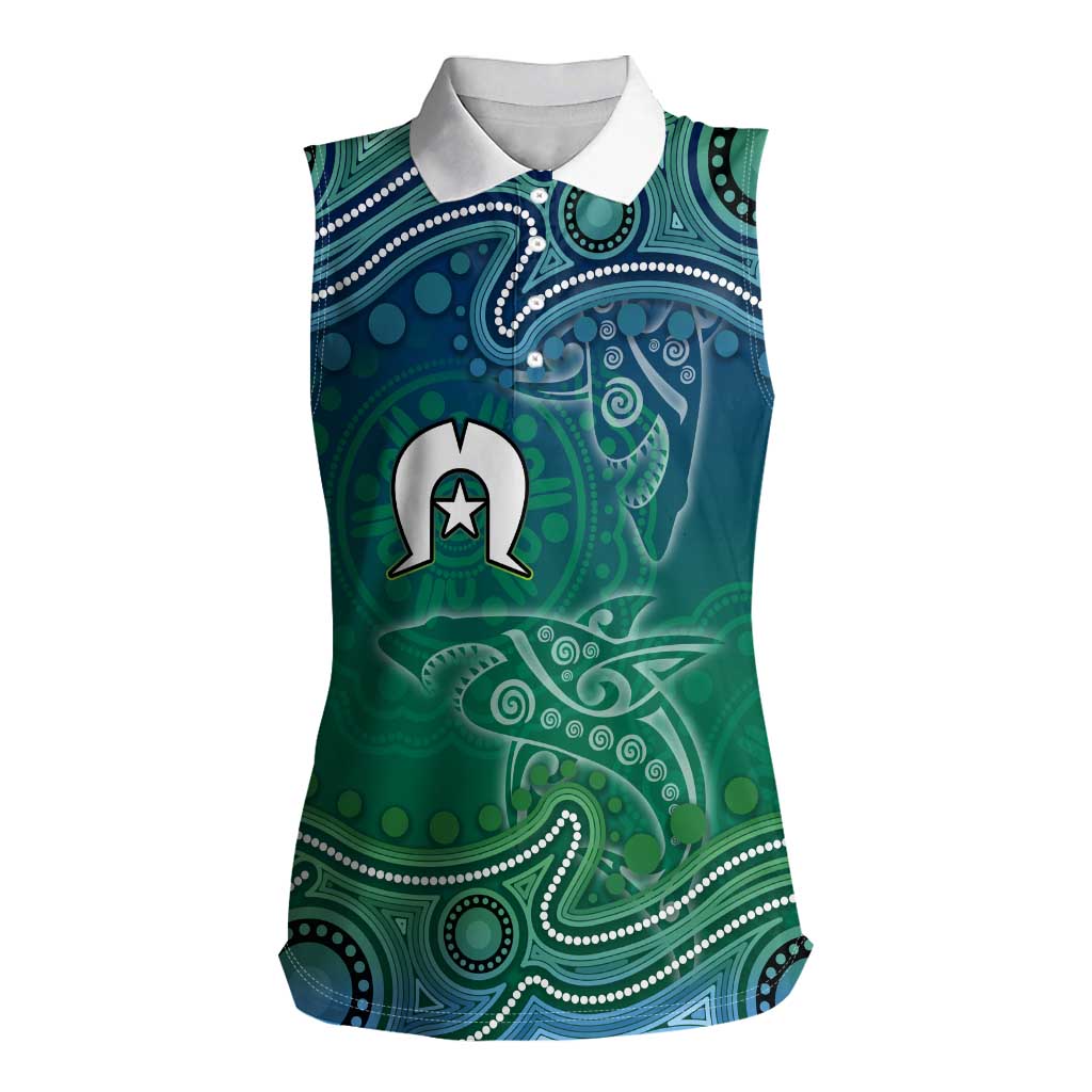 Torres Strait Islands Women Sleeveless Polo Shirt Shark Indigenous Australian Tribal Dot Art