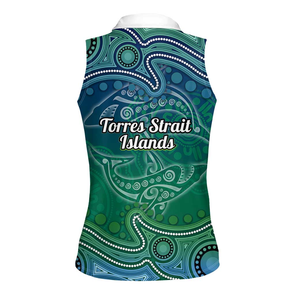 Torres Strait Islands Women Sleeveless Polo Shirt Shark Indigenous Australian Tribal Dot Art