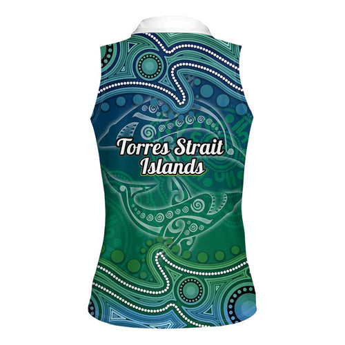 Torres Strait Islands Women Sleeveless Polo Shirt Shark Indigenous Australian Tribal Dot Art