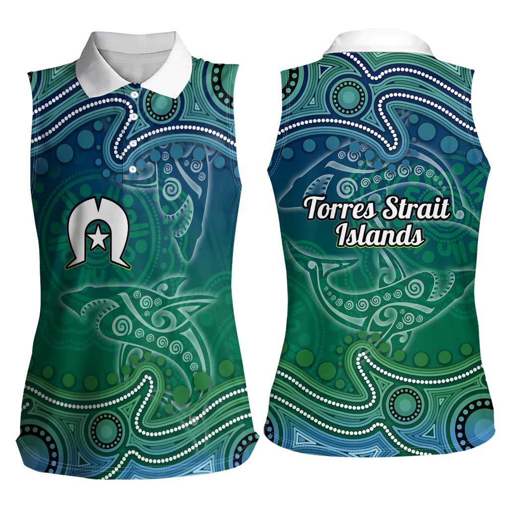 Torres Strait Islands Women Sleeveless Polo Shirt Shark Indigenous Australian Tribal Dot Art