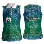 Torres Strait Islands Women Sleeveless Polo Shirt Shark Indigenous Australian Tribal Dot Art