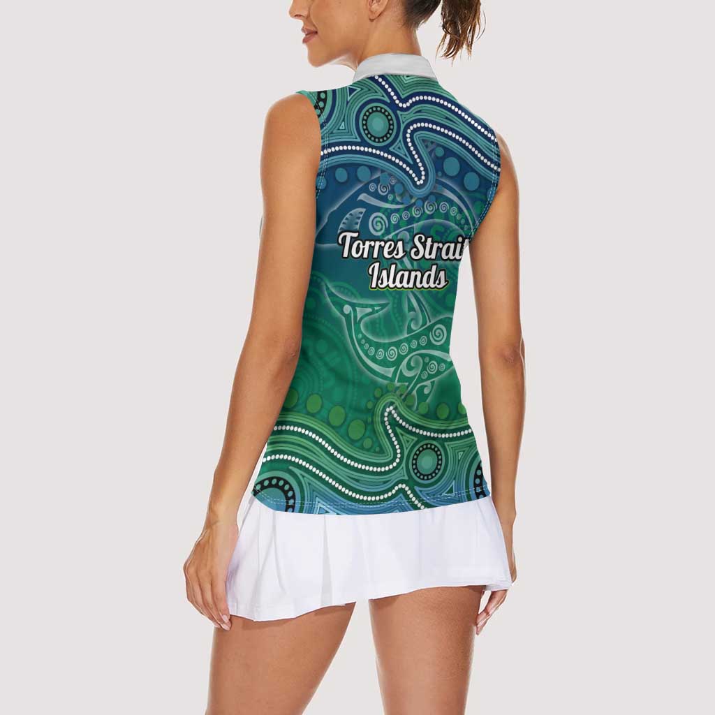 Torres Strait Islands Women Sleeveless Polo Shirt Shark Indigenous Australian Tribal Dot Art