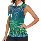 Torres Strait Islands Women Sleeveless Polo Shirt Shark Indigenous Australian Tribal Dot Art