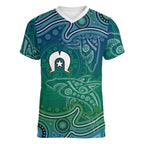 Torres Strait Islands Women V-Neck T-Shirt Shark Indigenous Australian Tribal Dot Art