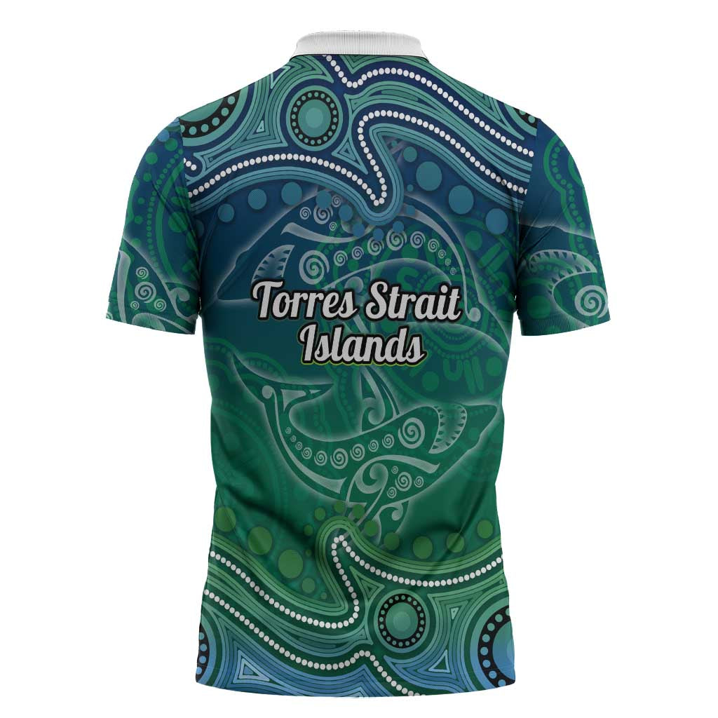 Torres Strait Islands Zipper Polo Shirt Shark Indigenous Australian Tribal Dot Art
