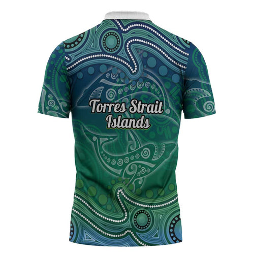 Torres Strait Islands Zipper Polo Shirt Shark Indigenous Australian Tribal Dot Art