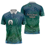 Torres Strait Islands Zipper Polo Shirt Shark Indigenous Australian Tribal Dot Art