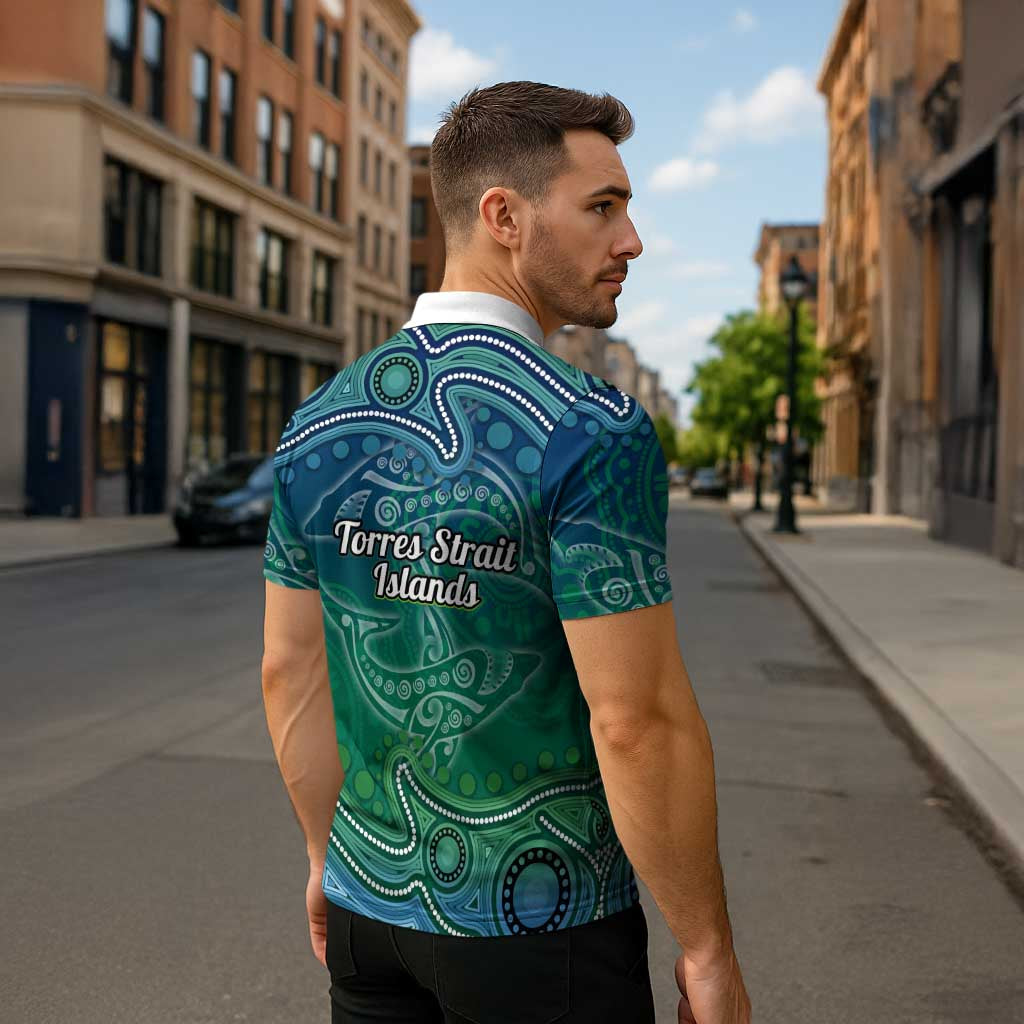 Torres Strait Islands Zipper Polo Shirt Shark Indigenous Australian Tribal Dot Art