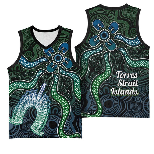 Torres Strait Islands Basketball Jersey Indigenous Australian Marine Tribal Dot Art