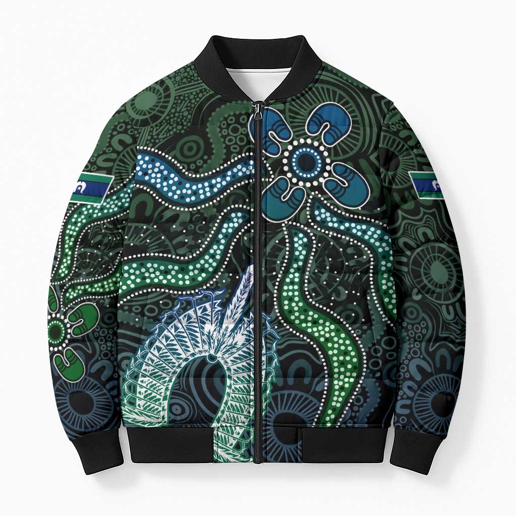 Torres Strait Islands Bomber Puffer Jacket Indigenous Australian Marine Tribal Dot Art