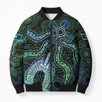 Torres Strait Islands Bomber Puffer Jacket Indigenous Australian Marine Tribal Dot Art
