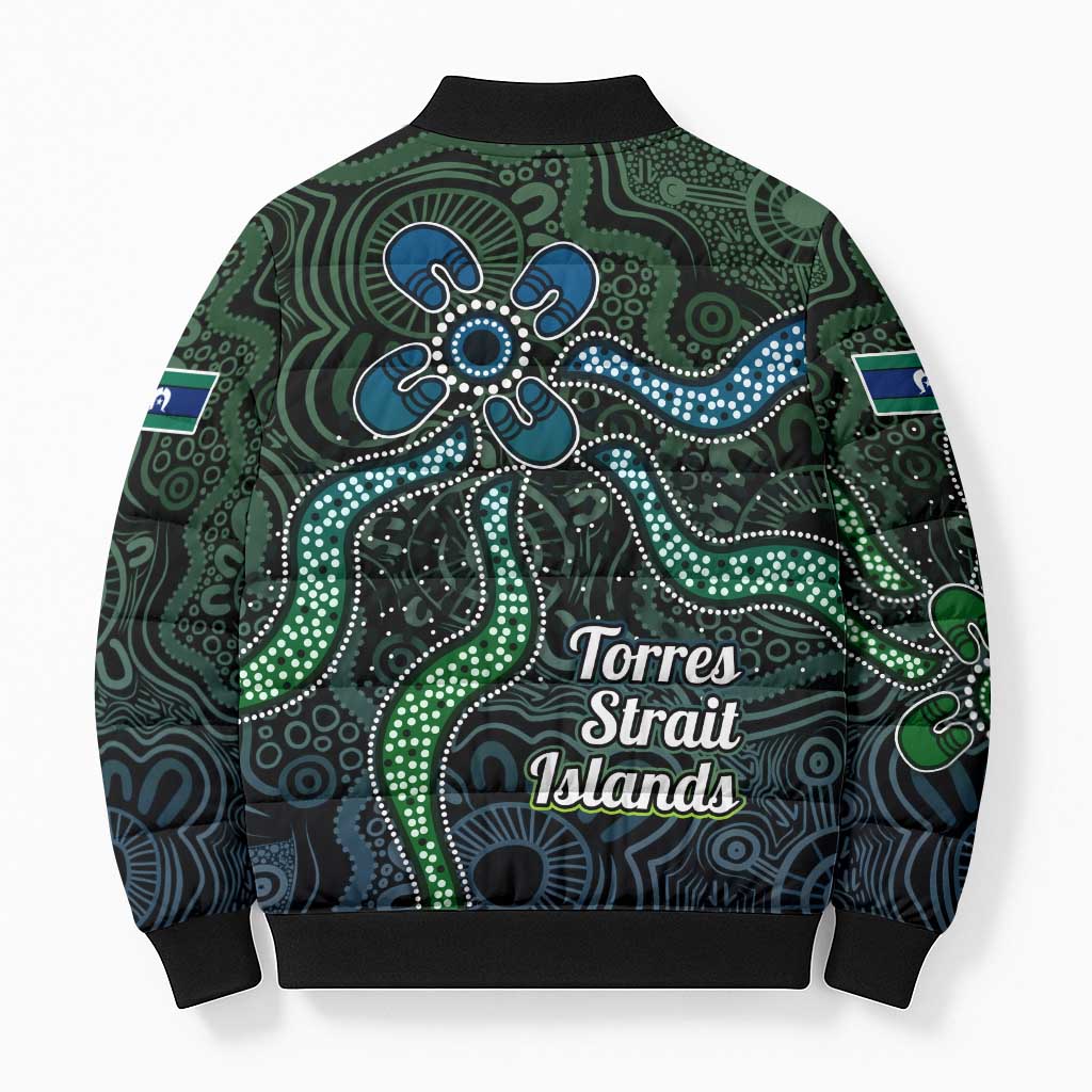 Torres Strait Islands Bomber Puffer Jacket Indigenous Australian Marine Tribal Dot Art