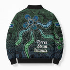 Torres Strait Islands Bomber Puffer Jacket Indigenous Australian Marine Tribal Dot Art