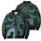 Torres Strait Islands Bomber Puffer Jacket Indigenous Australian Marine Tribal Dot Art