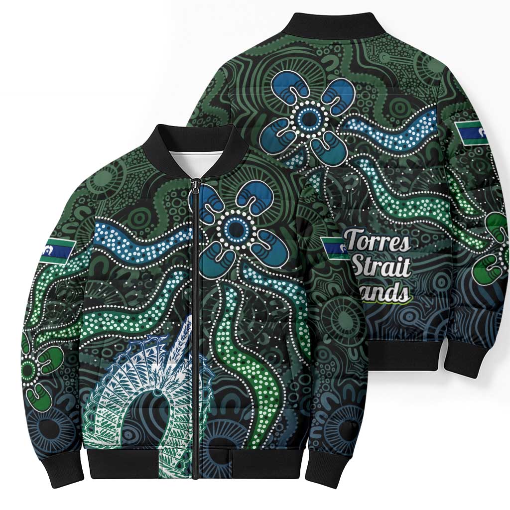 Torres Strait Islands Bomber Puffer Jacket Indigenous Australian Marine Tribal Dot Art