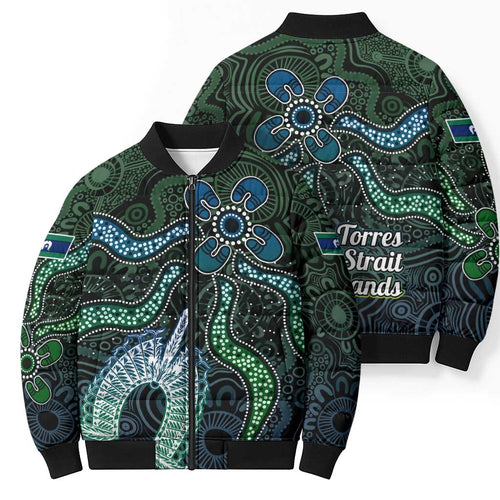 Torres Strait Islands Bomber Puffer Jacket Indigenous Australian Marine Tribal Dot Art