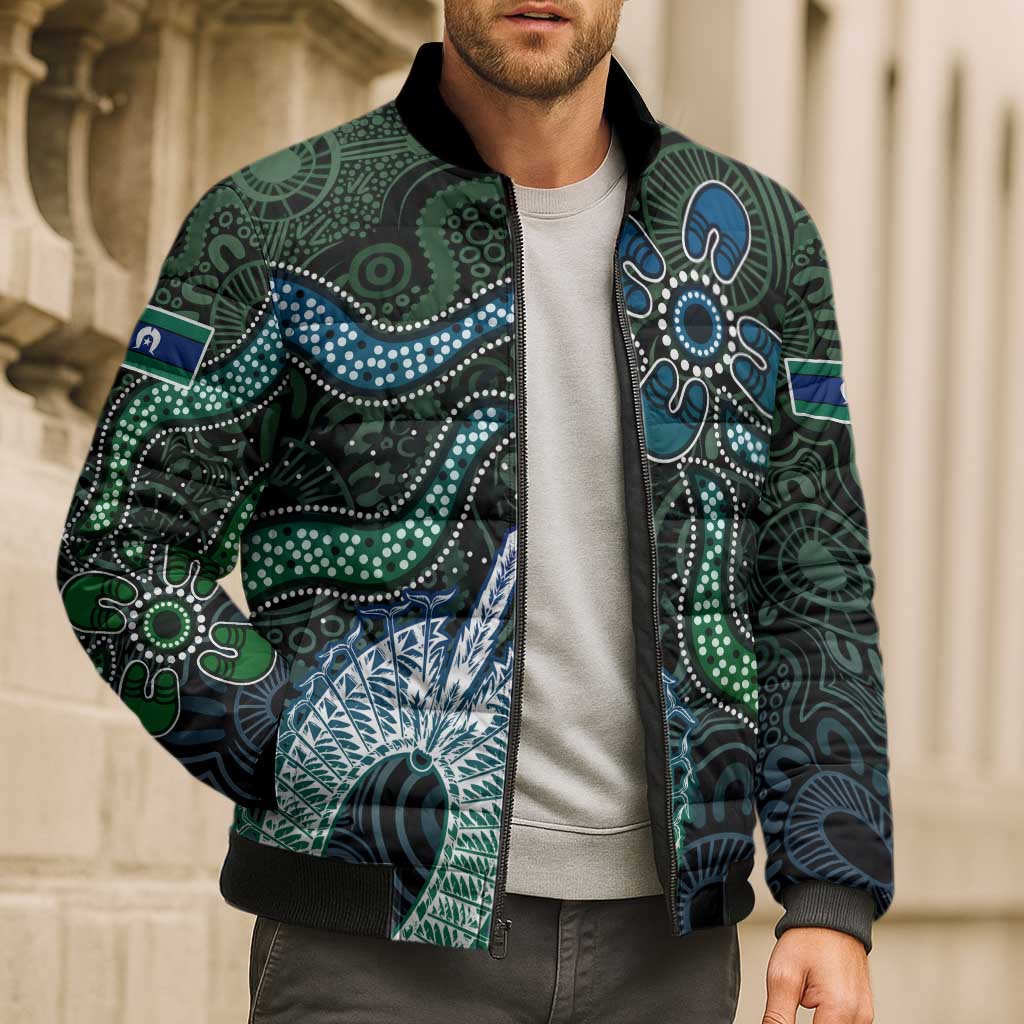 Torres Strait Islands Bomber Puffer Jacket Indigenous Australian Marine Tribal Dot Art