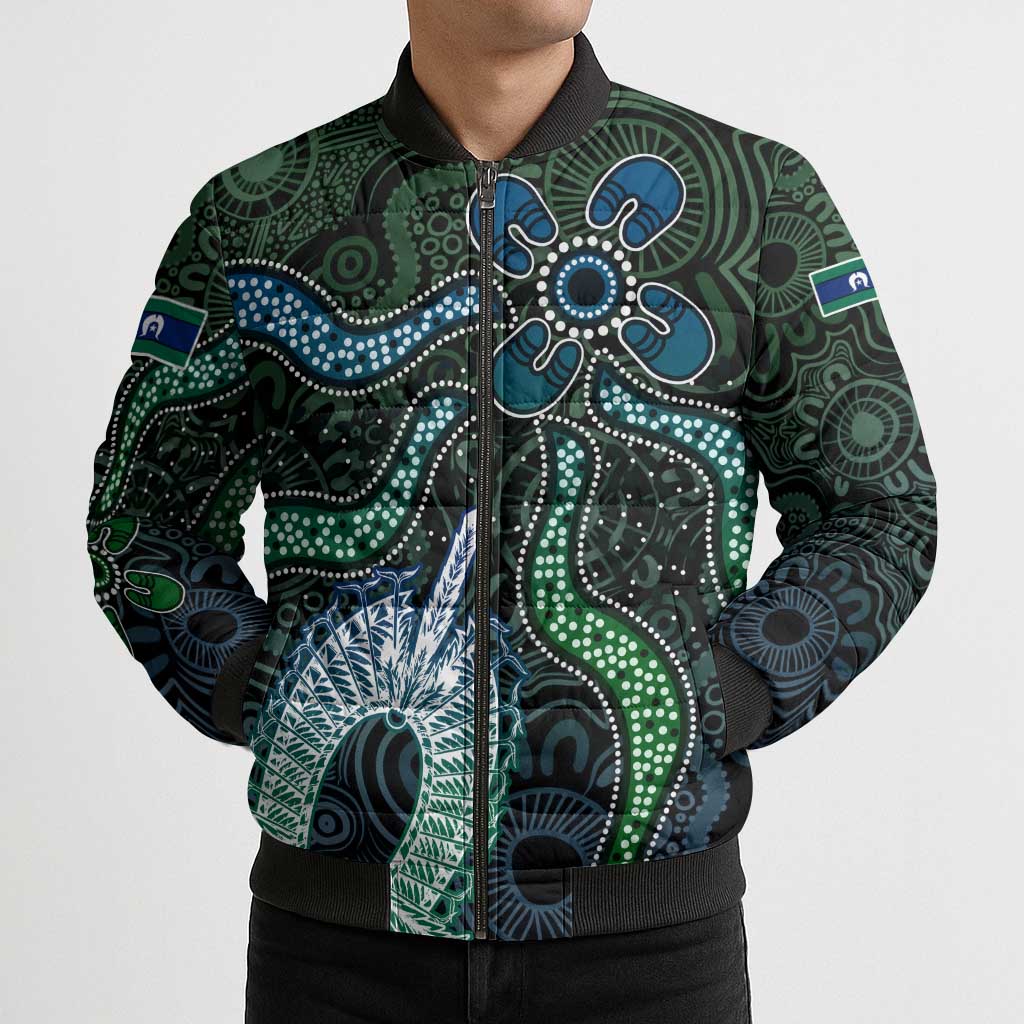 Torres Strait Islands Bomber Puffer Jacket Indigenous Australian Marine Tribal Dot Art