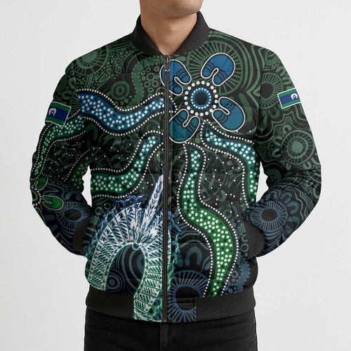 Torres Strait Islands Bomber Puffer Jacket Indigenous Australian Marine Tribal Dot Art