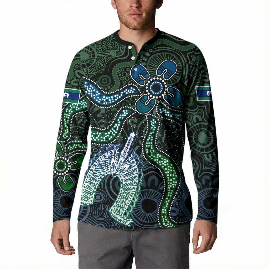 Torres Strait Islands Button Sweatshirt Indigenous Australian Marine Tribal Dot Art