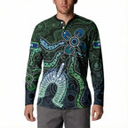 Torres Strait Islands Button Sweatshirt Indigenous Australian Marine Tribal Dot Art