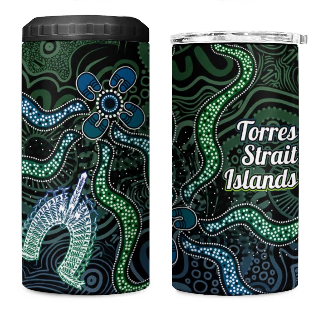 Torres Strait Islands 4 in 1 Can Cooler Tumbler Indigenous Australian Marine Tribal Dot Art