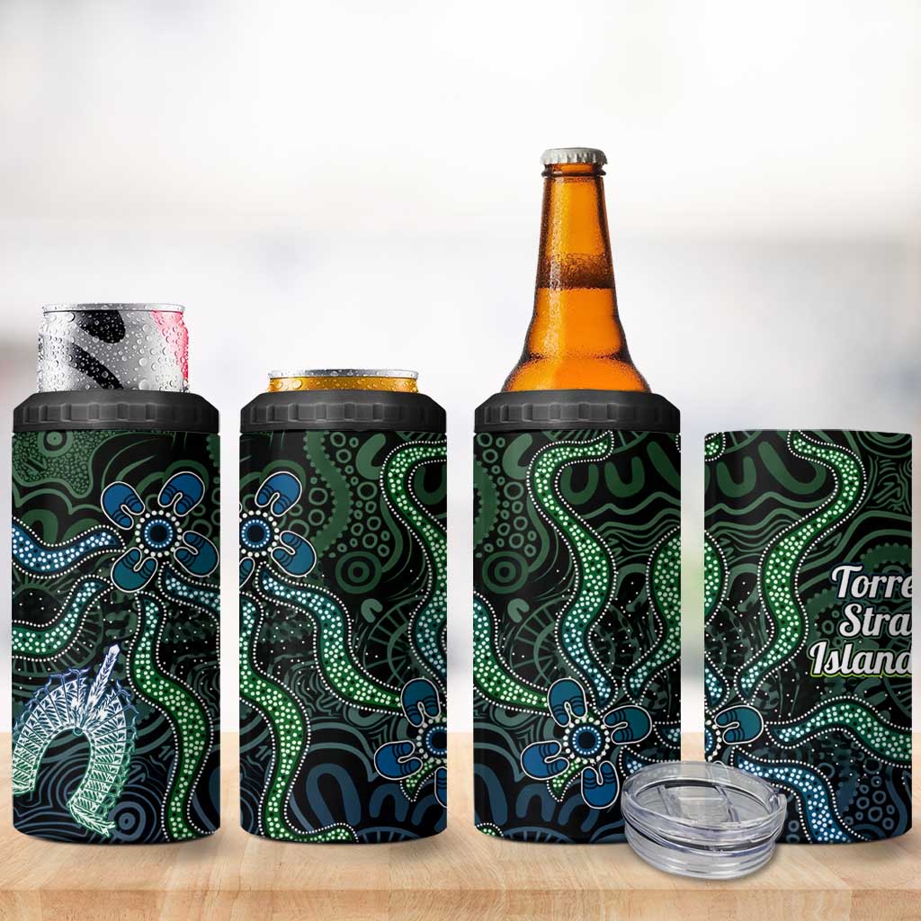 Torres Strait Islands 4 in 1 Can Cooler Tumbler Indigenous Australian Marine Tribal Dot Art
