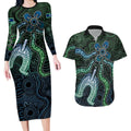 Torres Strait Islands Couples Matching Long Sleeve Bodycon Dress and Hawaiian Shirt Indigenous Australian Marine Tribal Dot Art