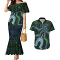Torres Strait Islands Couples Matching Mermaid Dress and Hawaiian Shirt Indigenous Australian Marine Tribal Dot Art