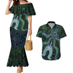 Torres Strait Islands Couples Matching Mermaid Dress and Hawaiian Shirt Indigenous Australian Marine Tribal Dot Art