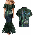 Torres Strait Islands Couples Matching Mermaid Dress and Hawaiian Shirt Indigenous Australian Marine Tribal Dot Art