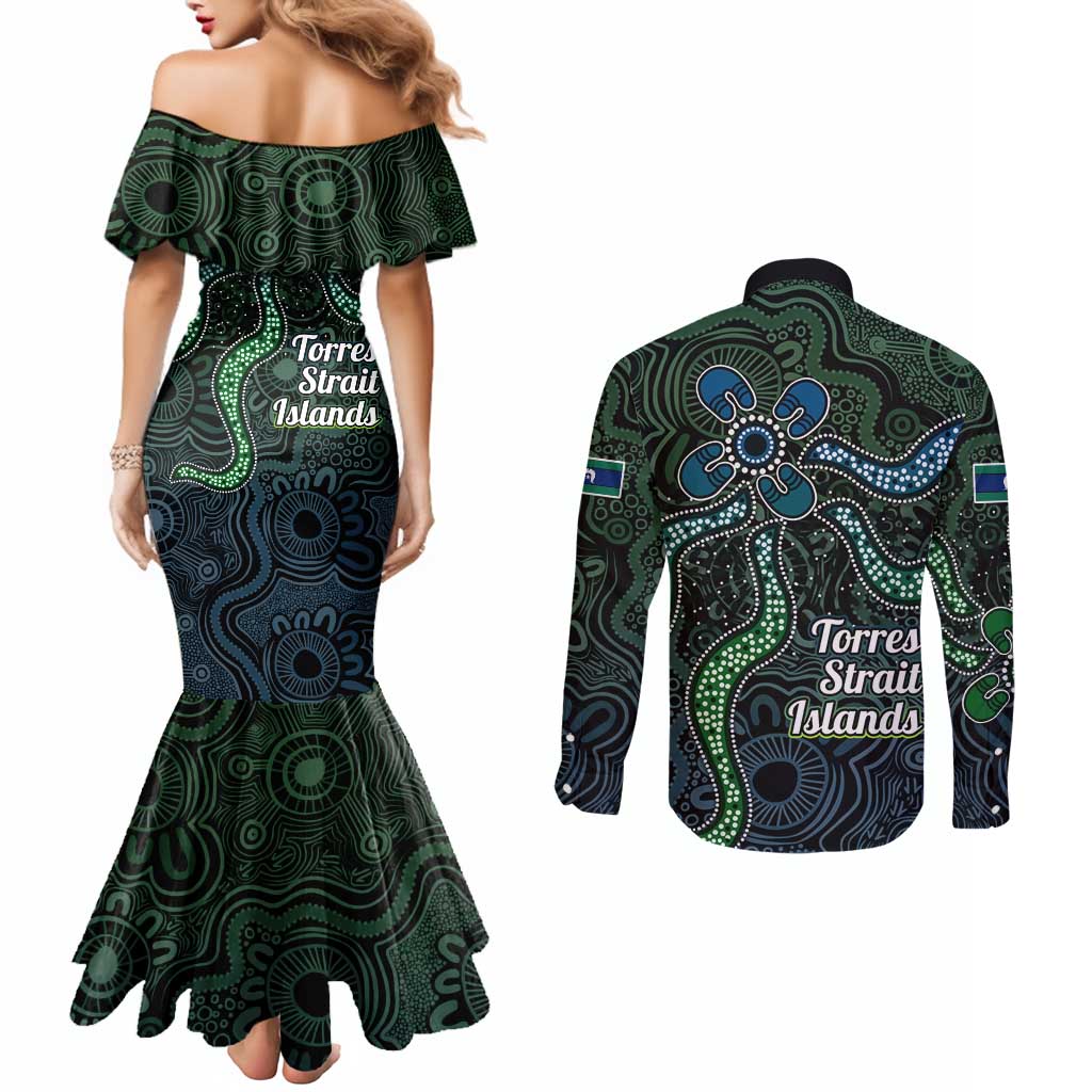Torres Strait Islands Couples Matching Mermaid Dress and Long Sleeve Button Shirt Indigenous Australian Marine Tribal Dot Art