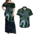 Torres Strait Islands Couples Matching Off Shoulder Maxi Dress and Hawaiian Shirt Indigenous Australian Marine Tribal Dot Art