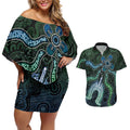 Torres Strait Islands Couples Matching Off Shoulder Short Dress and Hawaiian Shirt Indigenous Australian Marine Tribal Dot Art