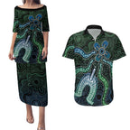 Torres Strait Islands Couples Matching Puletasi and Hawaiian Shirt Indigenous Australian Marine Tribal Dot Art