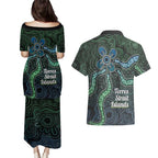 Torres Strait Islands Couples Matching Puletasi and Hawaiian Shirt Indigenous Australian Marine Tribal Dot Art