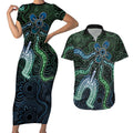 Torres Strait Islands Couples Matching Short Sleeve Bodycon Dress and Hawaiian Shirt Indigenous Australian Marine Tribal Dot Art