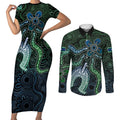 Torres Strait Islands Couples Matching Short Sleeve Bodycon Dress and Long Sleeve Button Shirt Indigenous Australian Marine Tribal Dot Art