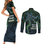 Torres Strait Islands Couples Matching Short Sleeve Bodycon Dress and Long Sleeve Button Shirt Indigenous Australian Marine Tribal Dot Art