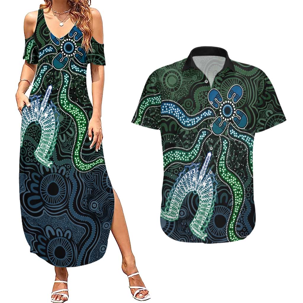 Torres Strait Islands Couples Matching Summer Maxi Dress and Hawaiian Shirt Indigenous Australian Marine Tribal Dot Art
